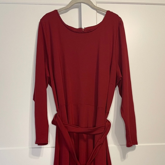 Long Sleeve Belted Cranberry Eloquii Dress - Picture 1 of 5